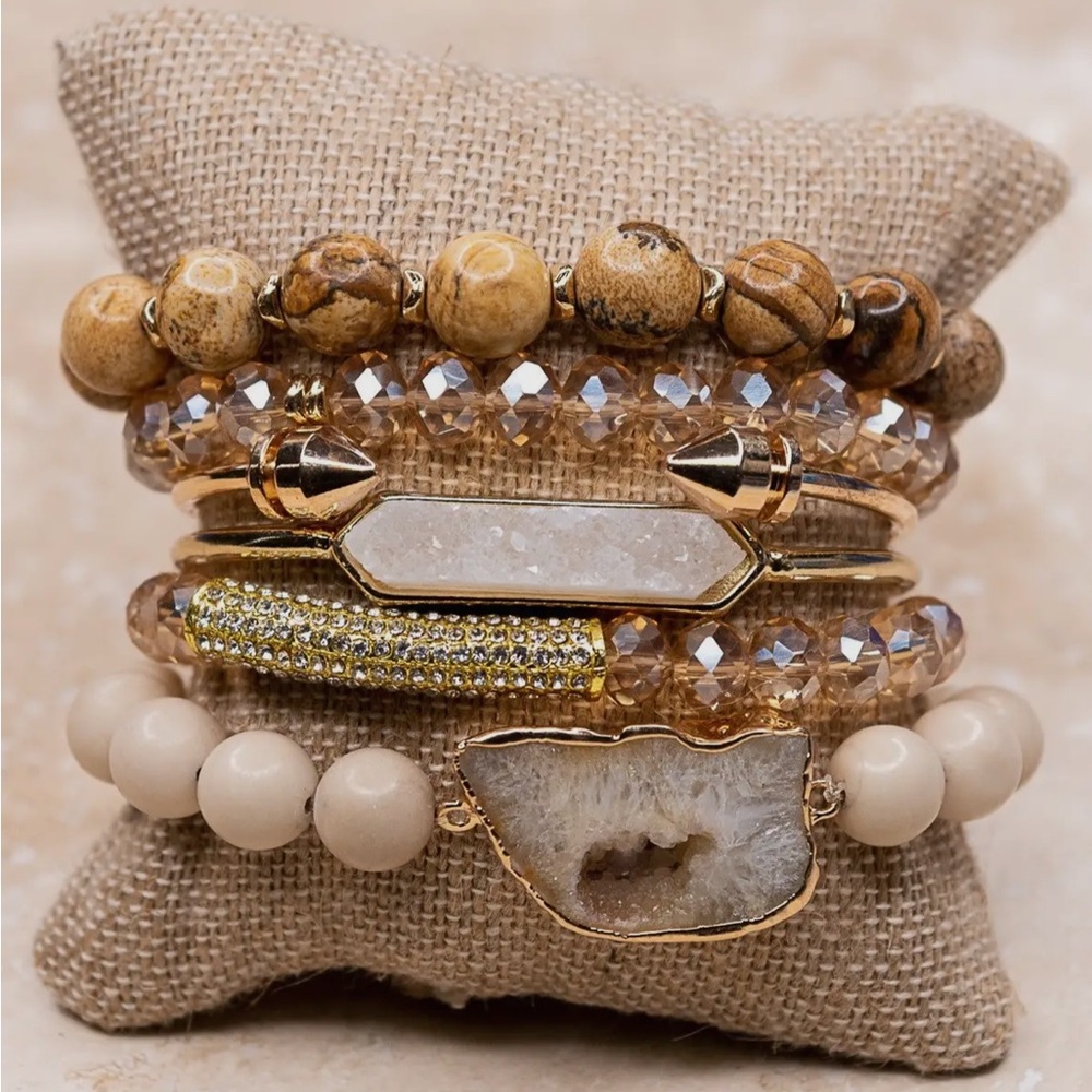 Stackable Semiprecious Stone Jasper Bracelet Set - image 2